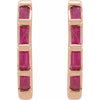 Hinged Huggie Hoop Earrings Natural Ruby in 14K Rose Gold Front View
