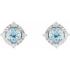Luxe Wear Everyday™ Halo Style Birthstone Natural Sky Blue Topaz & Natural Diamond Stud Earrings Sterling Silver