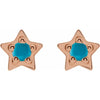 Natural Turquoise Cabochon Star Stud Earrings 14K Rose Gold 
