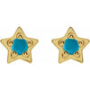 Natural Turquoise Cabochon Star Stud Earrings 14K Yellow Gold 