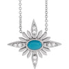 Natural Turquoise and Diamond Celestial Adjustable 16-18" Necklace in 14K White Gold or Sterling Silver
