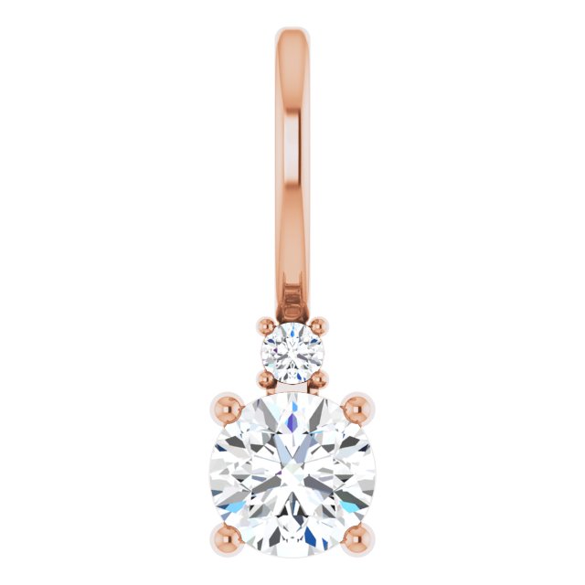 Natural White Sapphire & Natural Diamond Charm Pendant in 14K Rose Gold