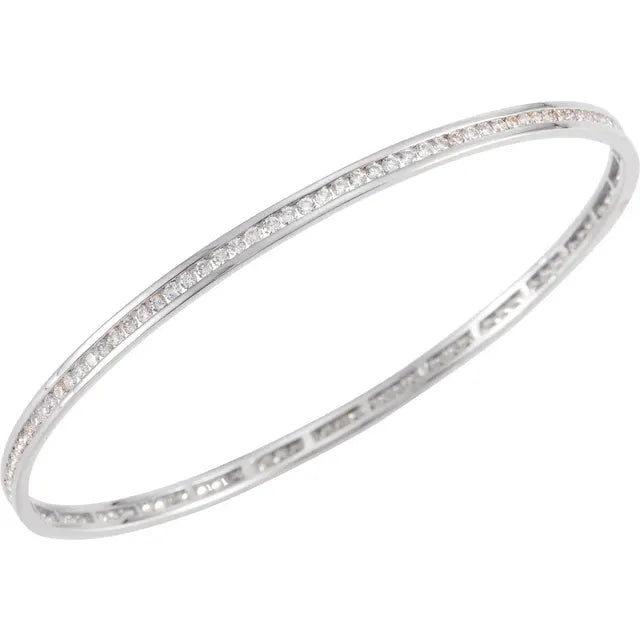 1 1/2 CTW Natural Diamond Bangle 8" Bracelet Solid 14K White Gold