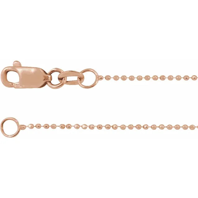 Diamond-Cut 1 MM Bead Chain 7" Bracelet 16" 18" 20" 24" Necklace in 14K Rose Gold