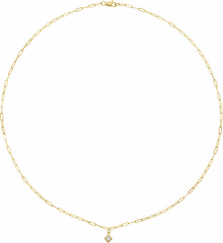 1/6 CT Diamond Micro Bezel-Set 18" 1.95 MM Elongated Flat Link Chain Necklace 14K Yellow Gold Storyteller by Vintage Magnality