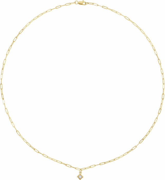1/6 CT Diamond Micro Bezel-Set 18" 1.95 MM Elongated Flat Link Chain Necklace 14K Yellow Gold Storyteller by Vintage Magnality