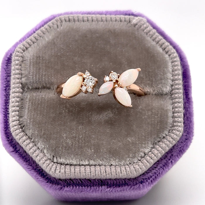 Australian White Opal and Natural Diamond Ring in 14K Rose Gold in our Versailles Silk Velvet Ring Box