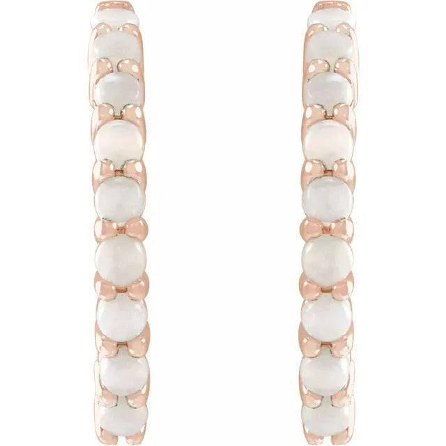 Natural Australian White Opal Hoop Earrings 20 MM 14K Rose Gold