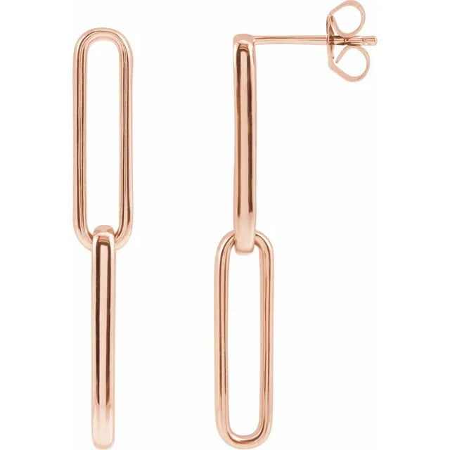 Paperclip Chain Link Dangle Earrings in 14K Rose Gold 