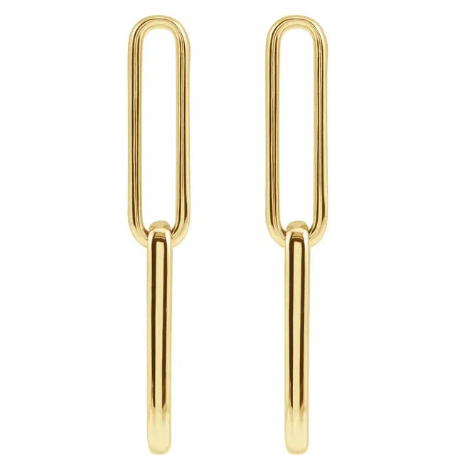 Paperclip Chain Link Dangle Earrings in 14K Yellow Gold 