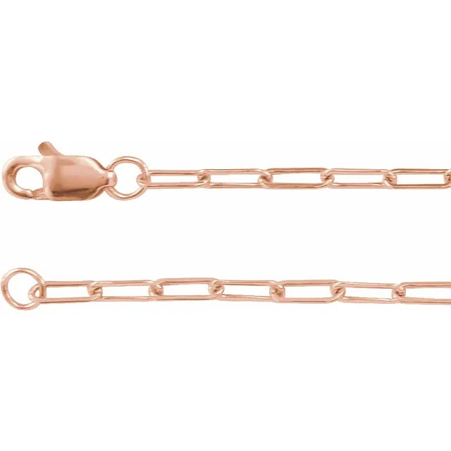 1.95 MM Paperclip 14K Rose Gold Chain Bracelet or Necklace Lengths