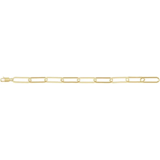 Power Hungry Elongated Flat Paperclip 7" Bracelet in 14K Yellow Gold