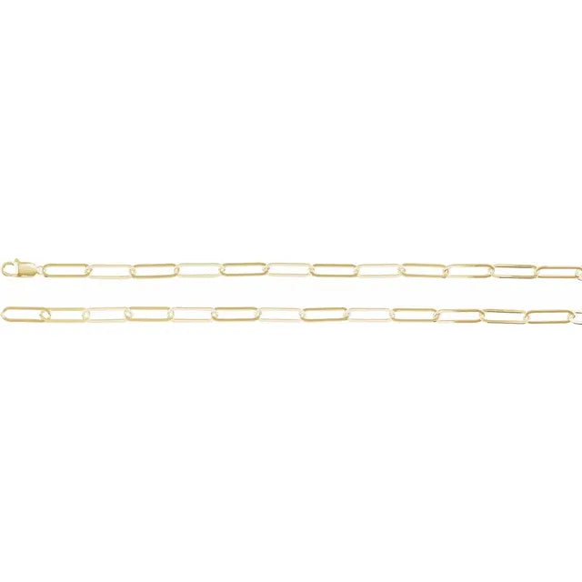 Power Hungry Elongated Flat Paperclip 18" Necklace in 14K Yellow Gold