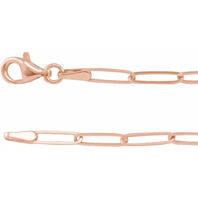 2.6 MM Elongated Paperclip Style Chain Bracelet or Necklace 7"-24" 14K Rose Gold Vintage Magnality Sustainable Jewelry 