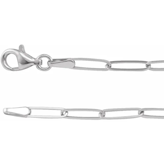 2.6 MM Elongated Paperclip Style Chain Bracelet or Necklace 7"-24" 14K White Gold or Sterling Silver Vintage Magnality Sustainable Jewelry 