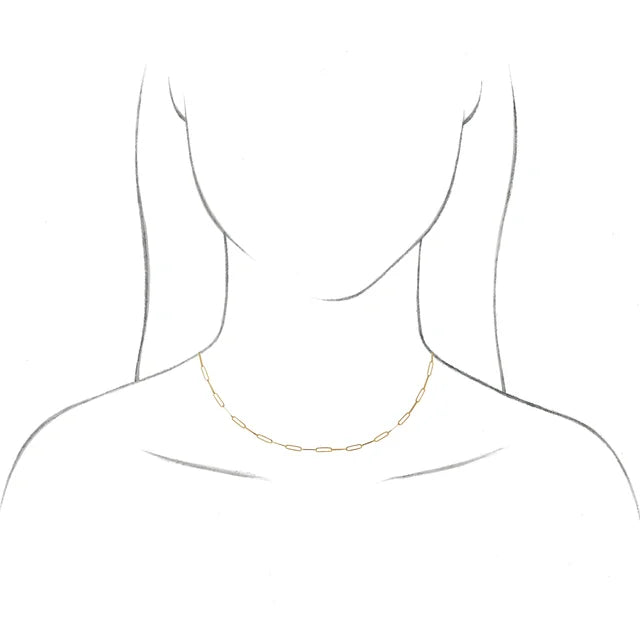 Model Rendering Wearing 2.6 MM Elongated Paperclip Style Chain Necklace 14K Yellow Gold 