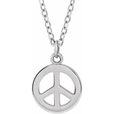 Peace Sign Adjustable 16"-18" Necklace in 14K White Gold 