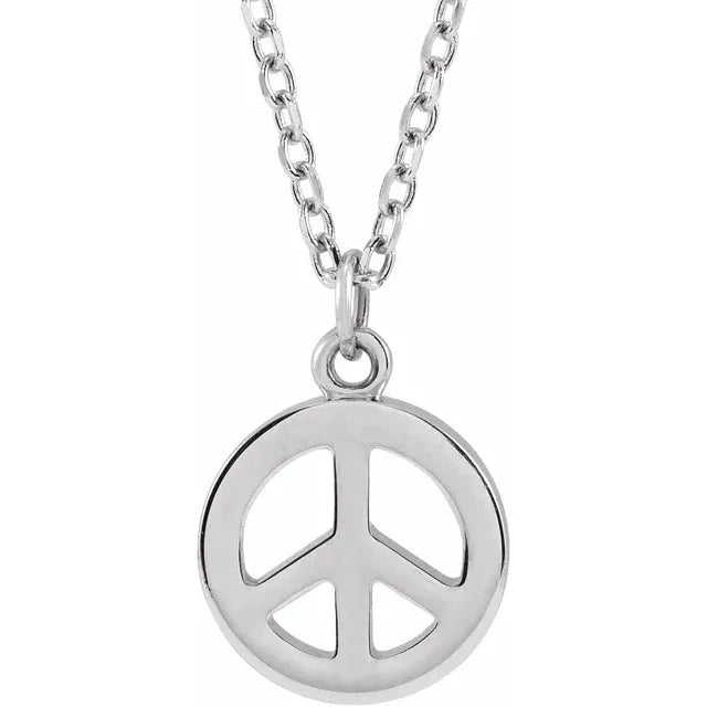 Peace Sign Adjustable 16"-18" Necklace in 14K White Gold 