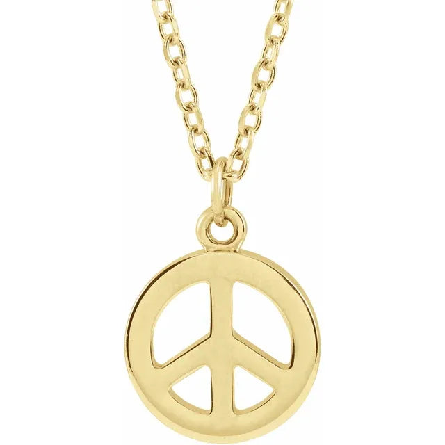 Peace Sign Adjustable 16"-18" Necklace in 14K Yellow Gold 
