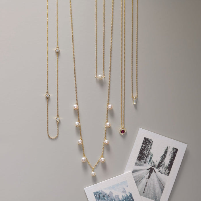 Diamond and Pearl Necklaces Featuring Freshwater Cultured Solitaire Pearl Adjustable Necklace in Solid 14K Yellow Gold