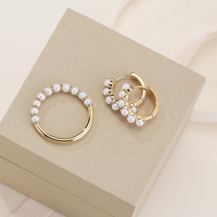 Poppin Pearl Huggie Hoops and Pearl Ring