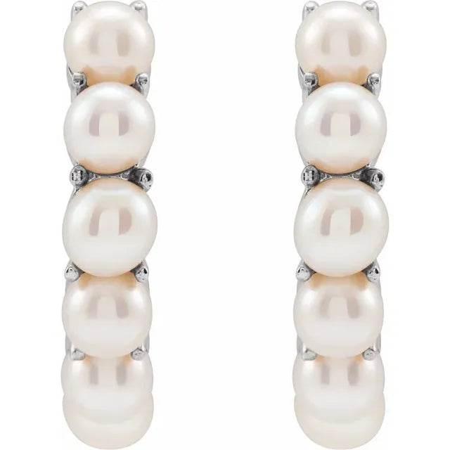 Poppin Pearl Huggie Hoop 15.5 MM Earrings in 14K White Gold