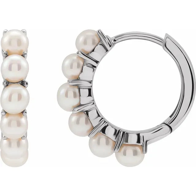 Poppin Pearl Huggie Hoop 15.5 MM Earrings in 14K White Gold