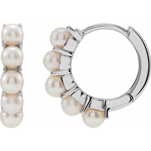 Poppin Pearl Huggie Hoop 13.98 MM Earrings in 14K White Gold