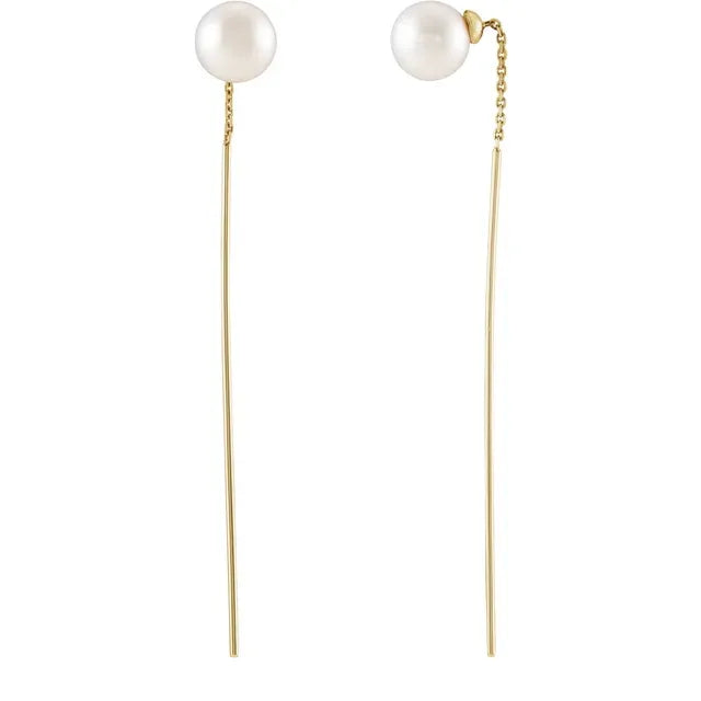 Freshwater Cultured Pearl Threader Dangle Earrings in 14K Yellow Gold
