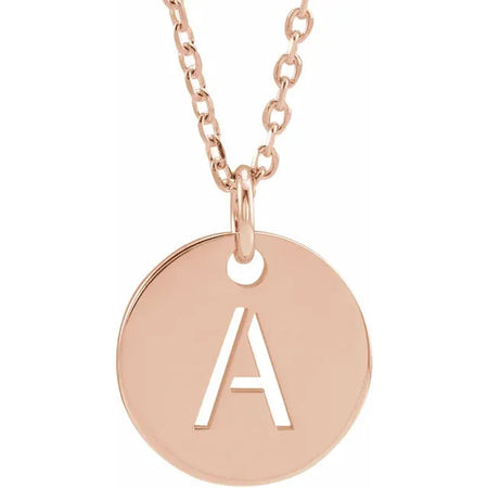 A Initial Disc Adjustable Personalized Necklace in Solid 14K Rose Gold 