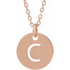 C Initial Disc Adjustable Personalized Necklace in Solid 14K Rose Gold 