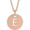 E Initial Disc Adjustable Personalized Necklace in Solid 14K Rose Gold 
