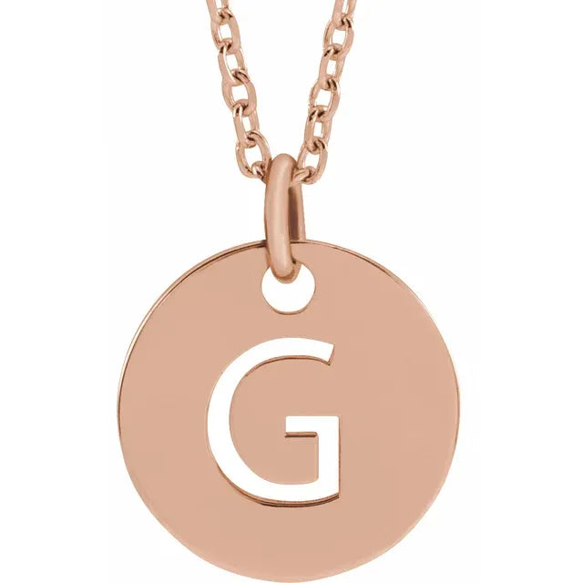 G Initial Disc Adjustable Personalized Necklace in Solid 14K Rose Gold 