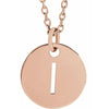 I Initial Disc Adjustable Personalized Necklace in Solid 14K Rose Gold 