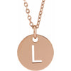 L Initial Disc Adjustable Personalized Necklace in Solid 14K Rose Gold 