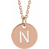 N Initial Disc Adjustable Personalized Necklace in Solid 14K Rose Gold 