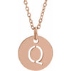 Q Initial Disc Adjustable Personalized Necklace in Solid 14K Rose Gold 