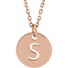 S Initial Disc Adjustable Personalized Necklace in Solid 14K Rose Gold 