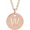 W Initial Disc Adjustable Personalized Necklace in Solid 14K Rose Gold 