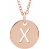 X Initial Disc Adjustable Personalized Necklace in Solid 14K Rose Gold 