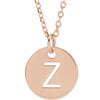 Z Initial Disc Adjustable Personalized Necklace in Solid 14K Rose Gold 