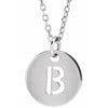 B Initial Disc Adjustable Personalized Necklace in Solid 14K White Gold 