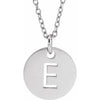 E Initial Disc Adjustable Personalized Necklace in Solid 14K White Gold 