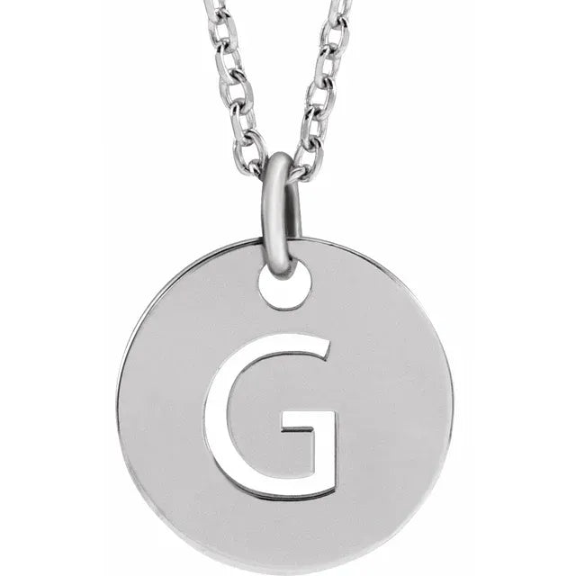 G Initial Disc Adjustable Personalized Necklace in Solid 14K White Gold 