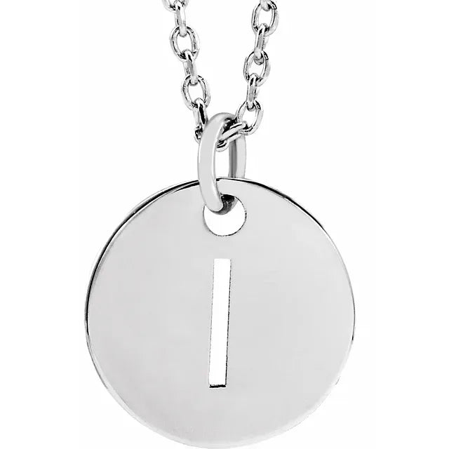I Initial Disc Adjustable Personalized Necklace in Solid 14K White Gold 