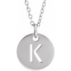 K Initial Disc Adjustable Personalized Necklace in Solid 14K White Gold 