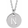 N Initial Disc Adjustable Personalized Necklace in Solid 14K White Gold 