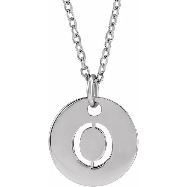 O Initial Disc Adjustable Personalized Necklace in Solid 14K White Gold 