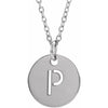 P Initial Disc Adjustable Personalized Necklace in Solid 14K White Gold 