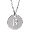 R Initial Disc Adjustable Personalized Necklace in Solid 14K White Gold 